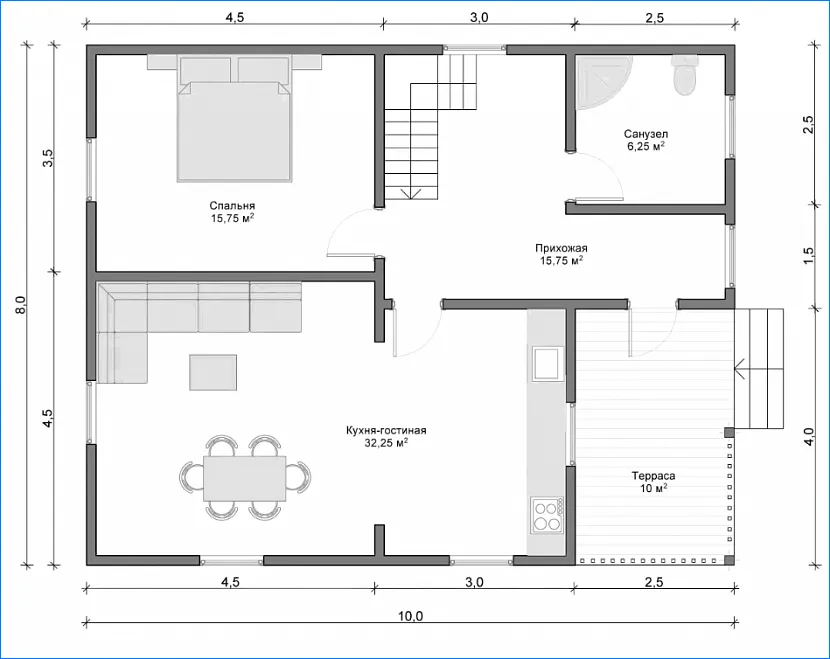 Dogodny plan wiejskiego domu mieszkalnego o powierzchni 80 m2