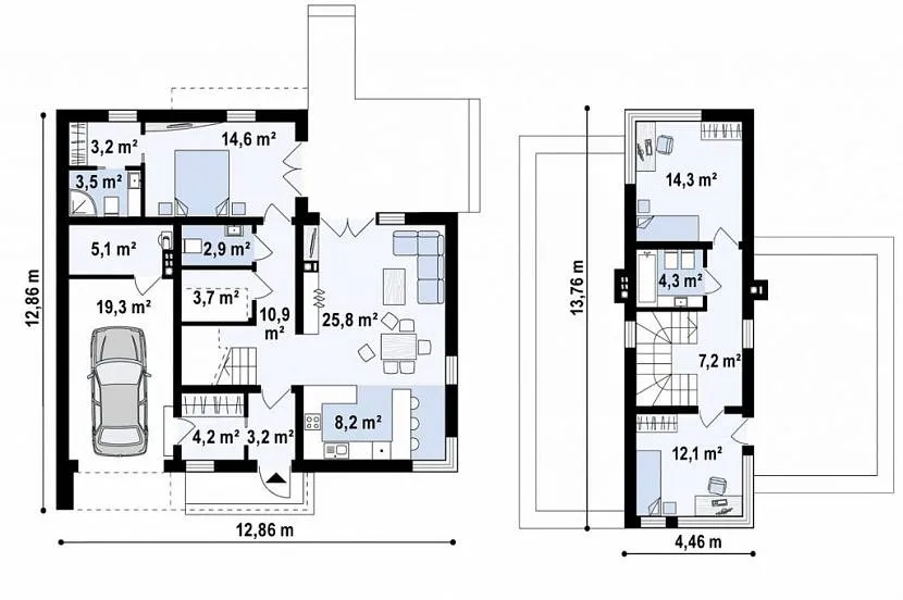Układ pomieszczeń na I i II piętrze
