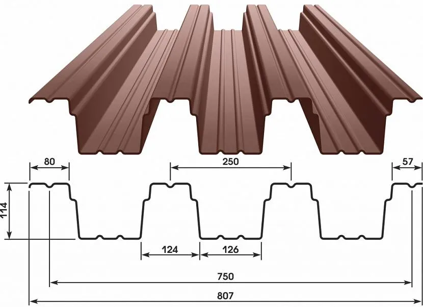 Профнастил, що несе з висотою хвилі 114 мм.