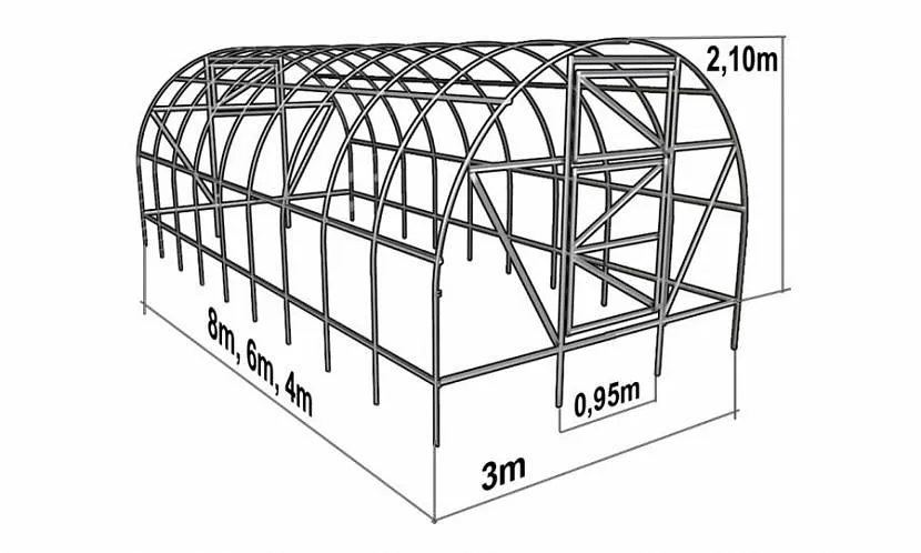 Schemat ramy standardowej szklarni łukowej