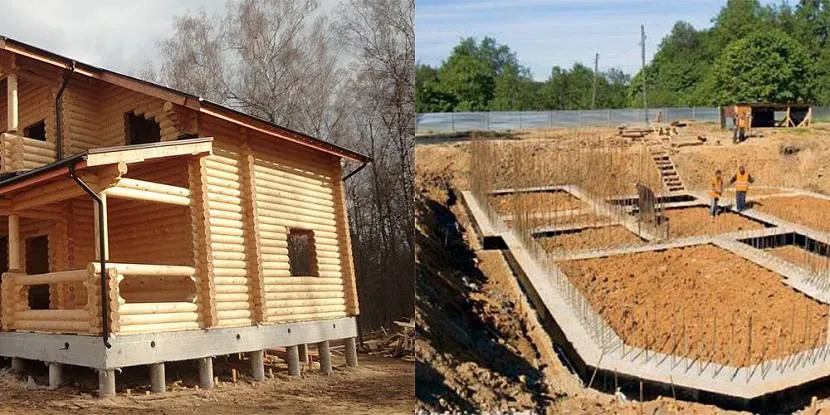 Podstawa drewnianego domu może być wykonana z różnych materiałów.