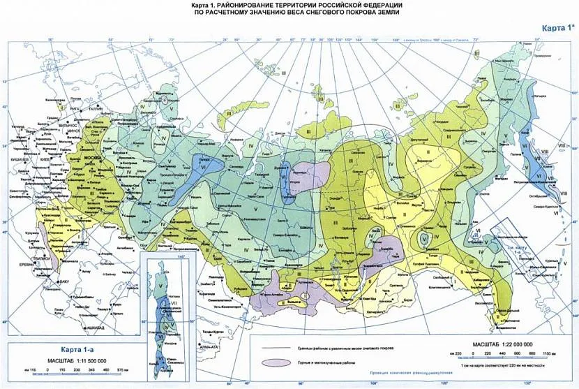 Mapa regionów Federacji Rosyjskiej według obliczonej wartości masy pokrywy śnieżnej