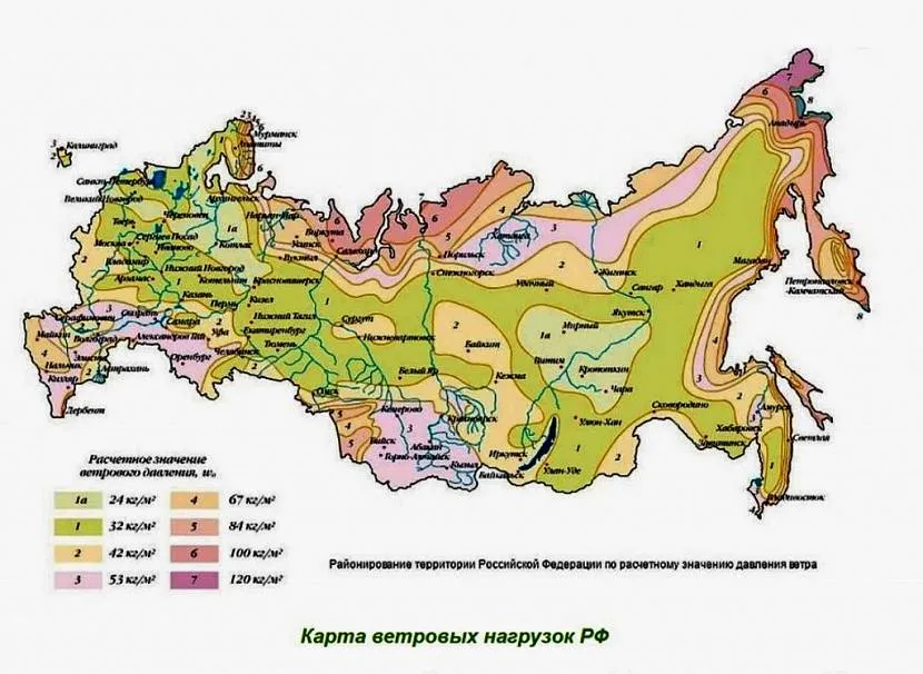 Mapa obciążeń wiatrem w Federacji Rosyjskiej