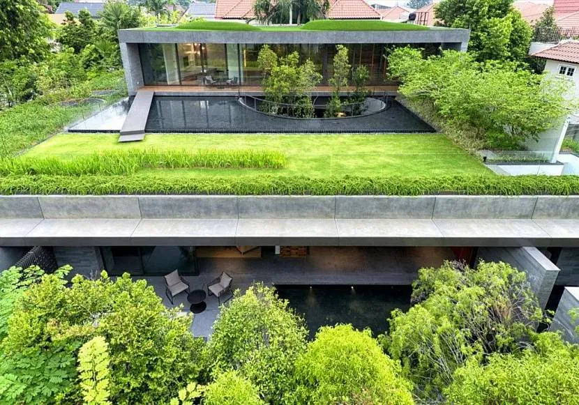 Сучасні технології дозволяють для оформлення даху застосовувати газони.