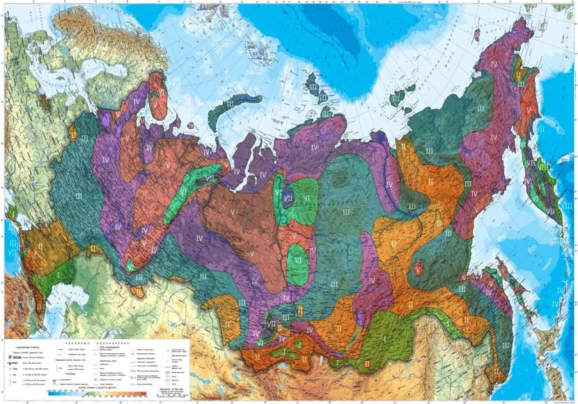 Спеціальна карта для визначення снігового навантаження у різних регіонах Росії