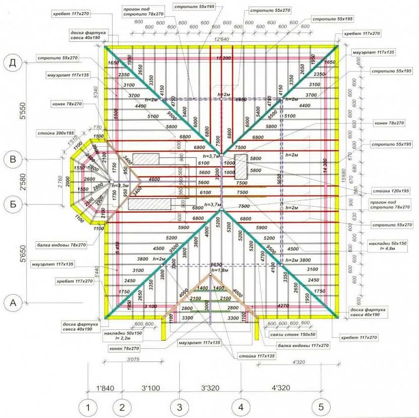 Rysunek systemu kratownicowego dachu wielospadowego