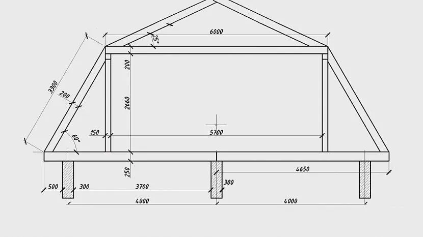 Schemat systemu kratownicowego dachu mansardowego