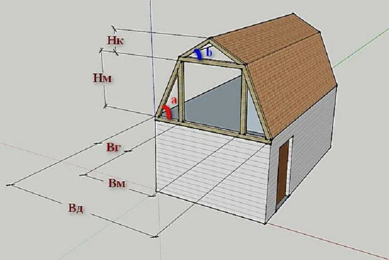 Калькулятор обчислює кут нахилу нижніх мансардних крокв.