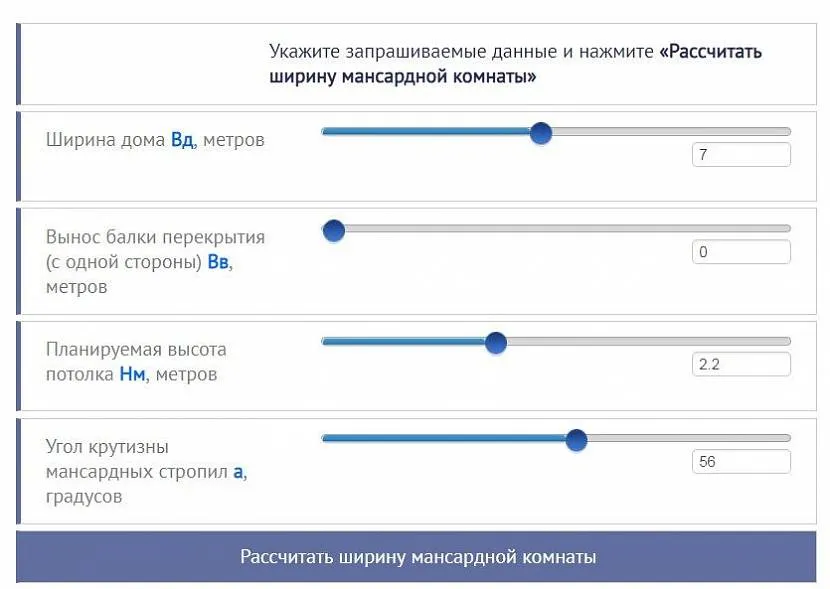 Розрахунок ширини мансардної кімнати