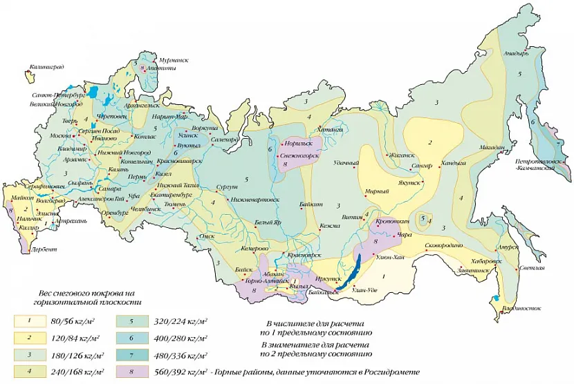 Mapa ze strefami obciążenia śniegiem Federacji Rosyjskiej