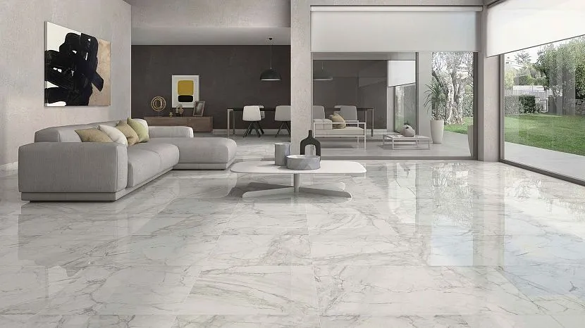 Salon z gresem porcelanowym