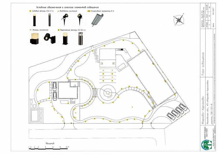 План-схема ландшафтного освітлення з розміткою розміщення світлового обладнання