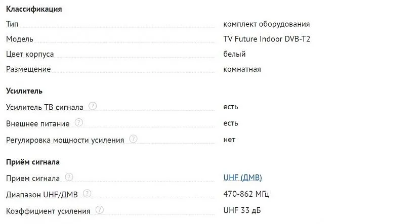 Технічні характеристики TV Future Indoor DVB-T2