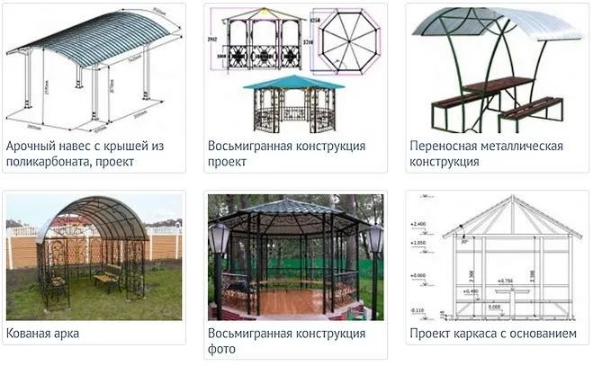 Візуально, проекти металевих альтанок не відрізняються складністю.