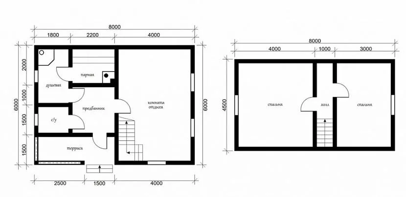 Typowy układ wanny 6x8 z poddaszem i tarasem