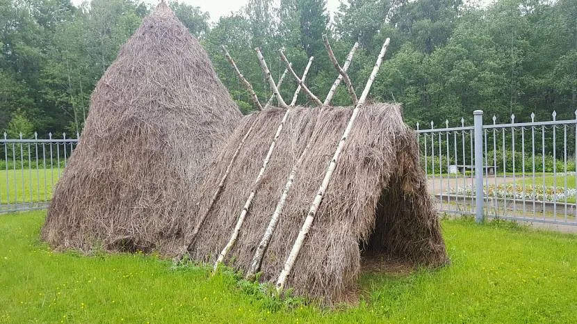 Двосхилий курінь із сіна, що окремо стоїть.