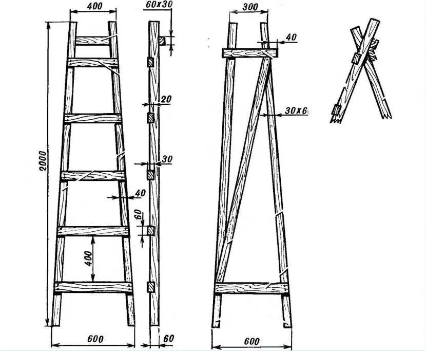 Rysunek dołączonej drabiny trapezowej