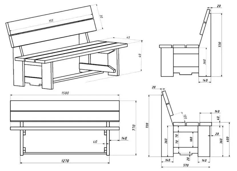 Rysunki do produkcji drewnianej ławki