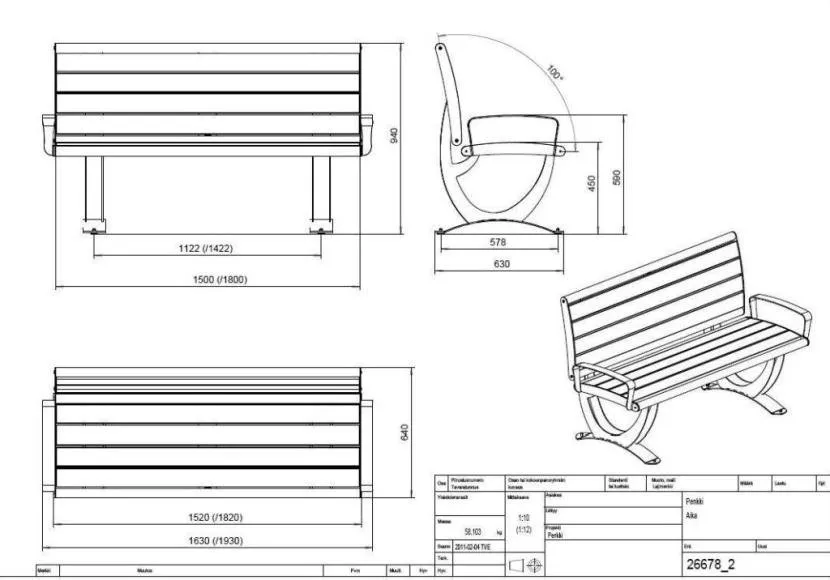 Rysunki do produkcji drewnianej ławki