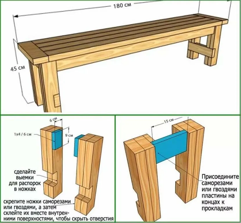 Rysunki do produkcji drewnianej ławki