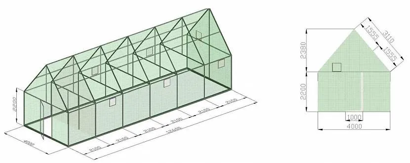Схема теплиці з двосхилим дахом
