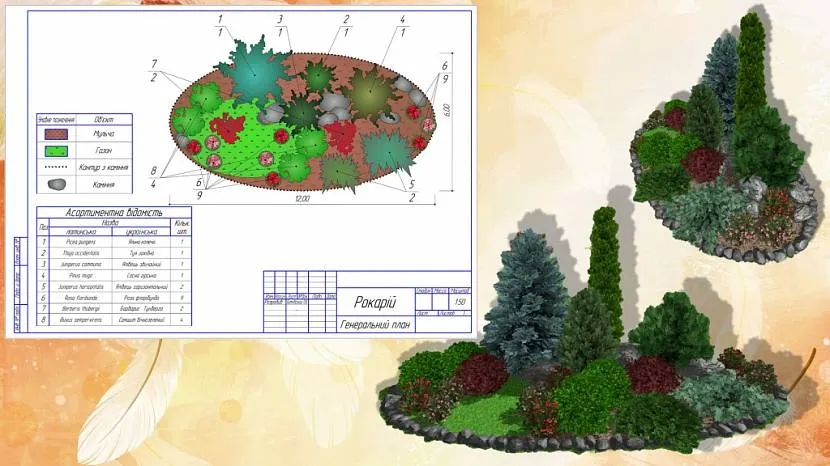 Схема окремого модуля ландшафтного дизайну з детальним планом розсадження рослин