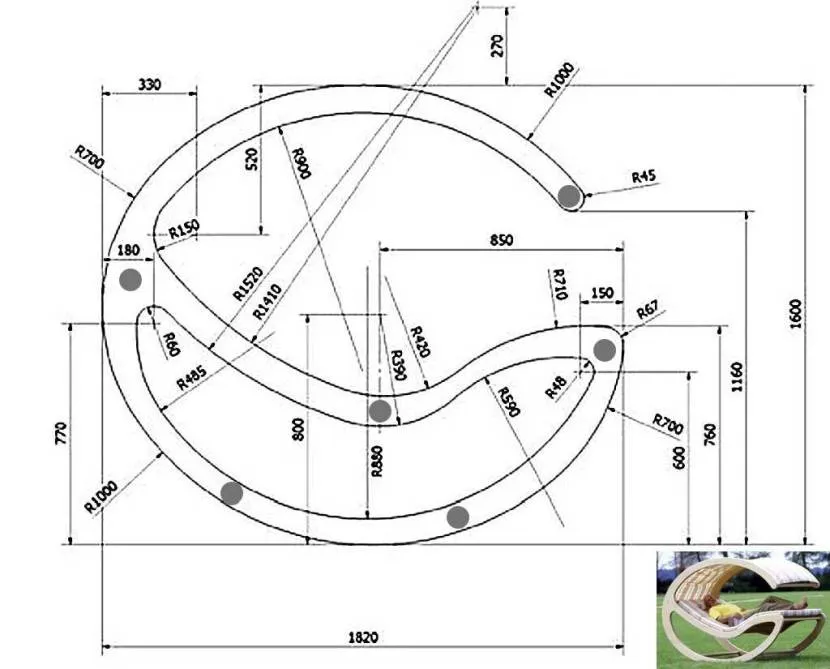 Чертеж кресла-качалки на эллипсах