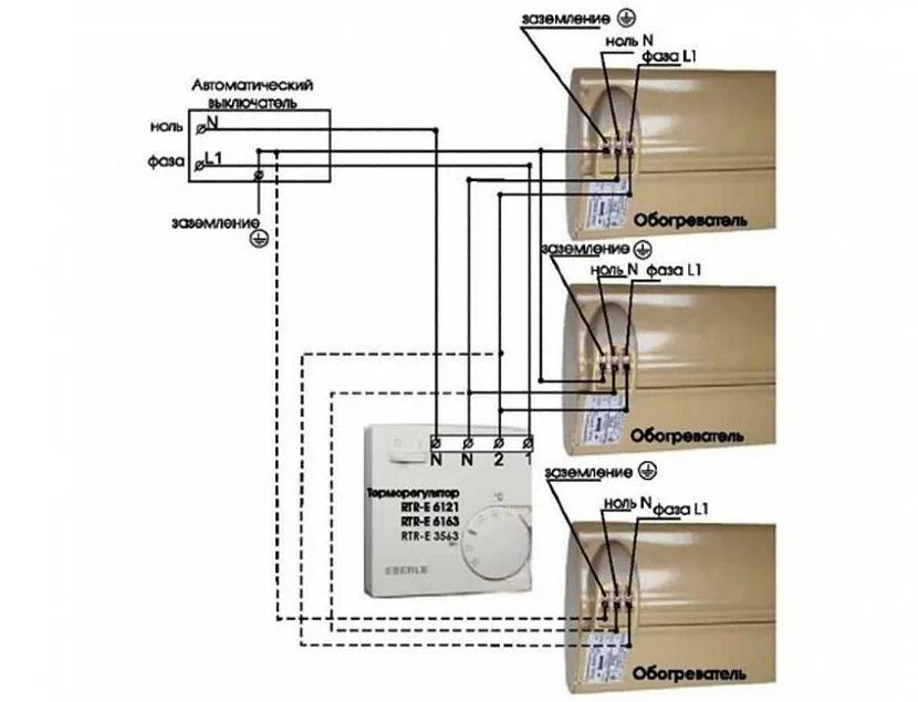 Schemat z mechanicznym termostatem pokojowym