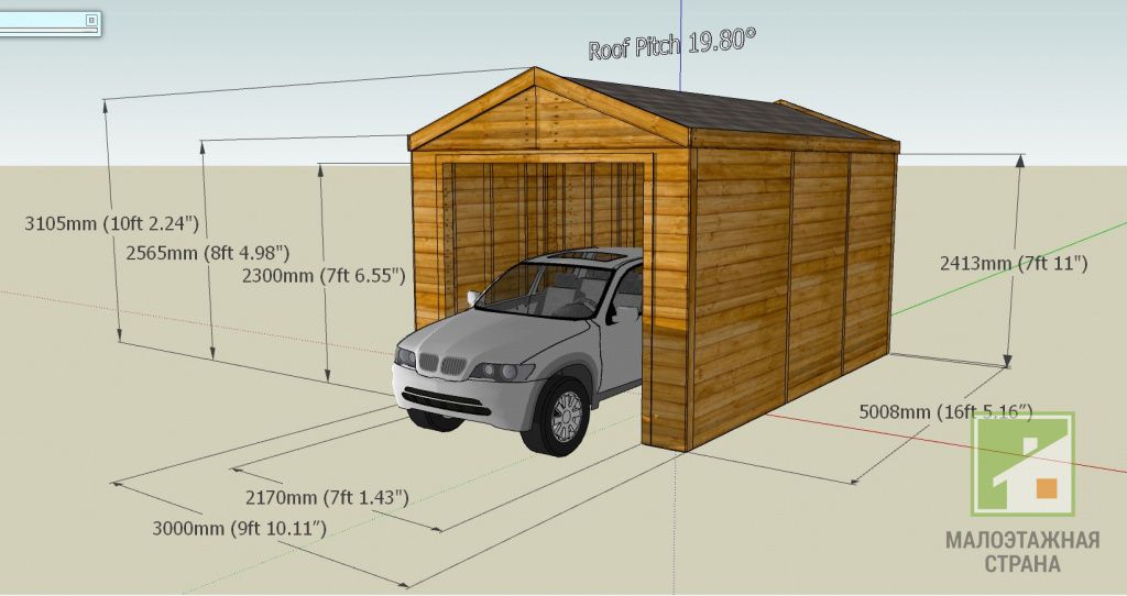 Rozmiar garażu na 1 samochód: cechy obliczeń i konstrukcji, zdjęcia i wideo