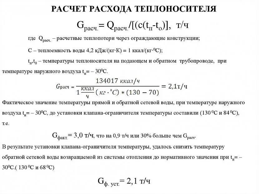 Формула розрахунку теплоносія