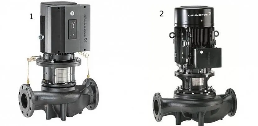 1- З інтегрованим частотним перетворювачем; 2 – звичайний насос
