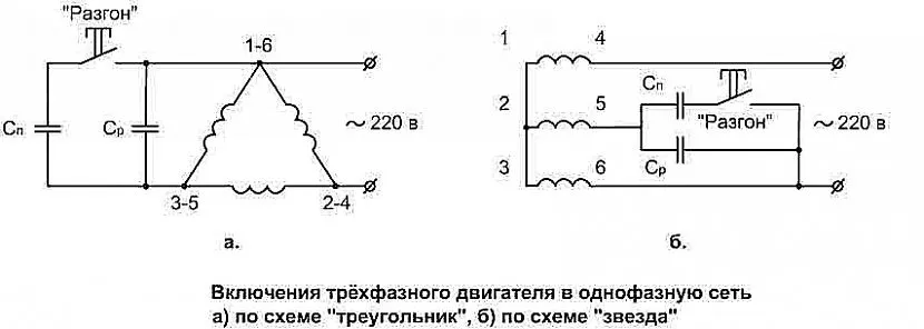Схеми підключення трифазного двигуна до однофазної мережі