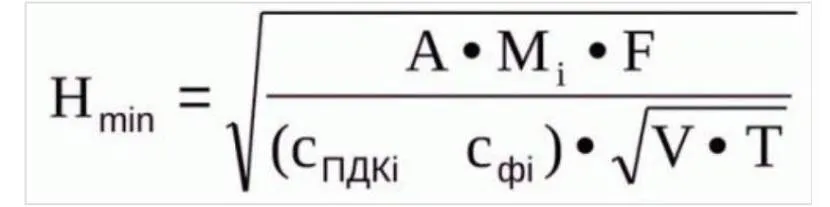 Формула обчислення висоти димової труби