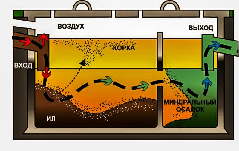 При використанні анаеробних бактерій у септиці випадає осад з мулу та мінеральних відкладень