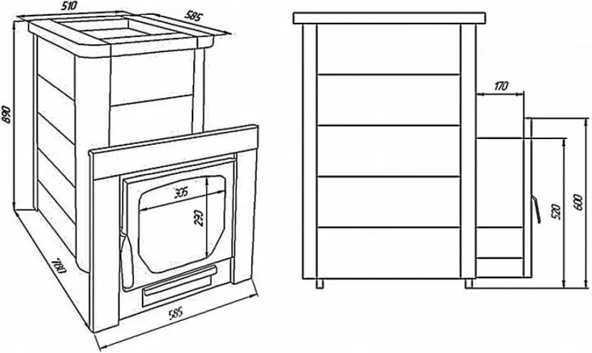 Один із варіантів розмірів печі-кам'янки