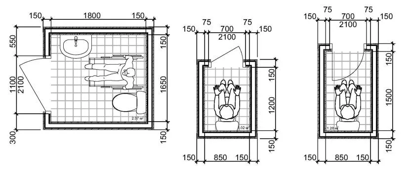 Варіанти габаритів туалетної кімнати