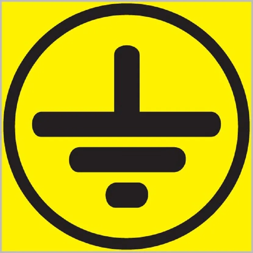 Ten symbol służy do wskazania uziemienia. Zwykle jest to pieczątka lub naklejka.
