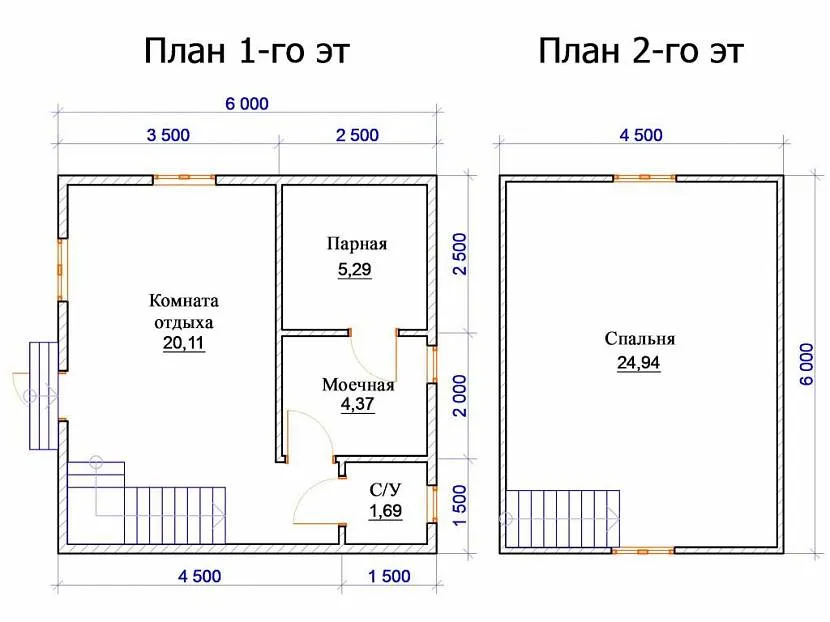 Варіант планування лазні 6 на 6 із мансардою