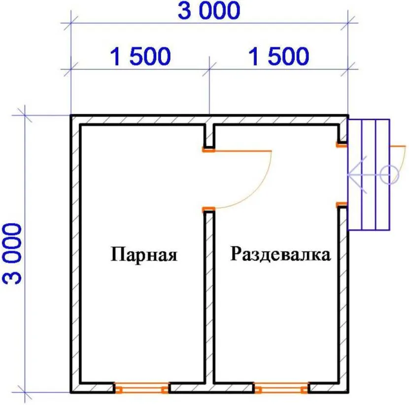 Приклад планування лазні 3х3