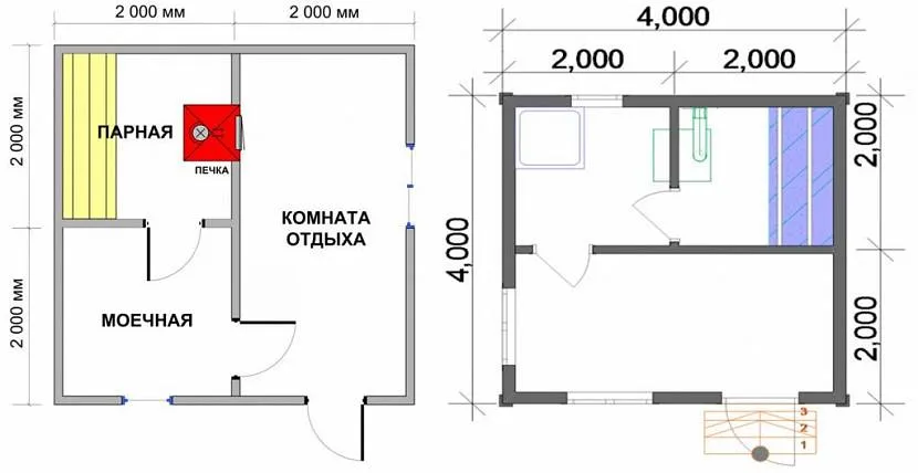 Лазня 4х4 фото планування