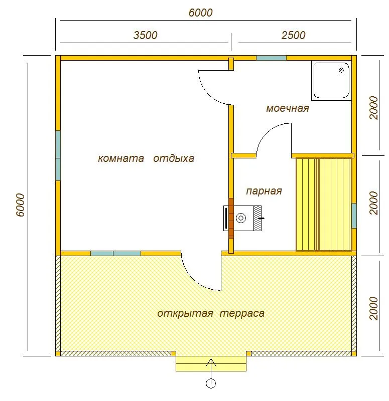 Sauna 6x6 z otwartym tarasem