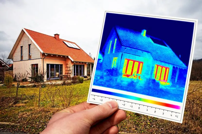 Wskazania kamery termowizyjnej na straty ciepła w prywatnym domu