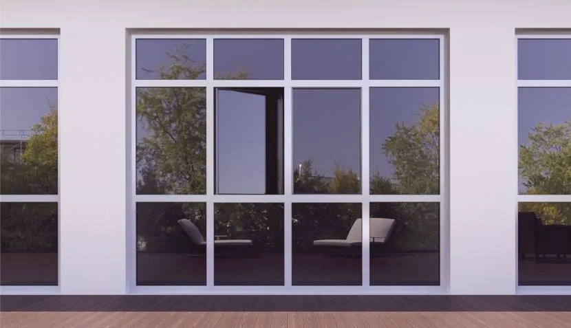 Віконна система з вертикальними та горизонтальними імпостами з різним кроком