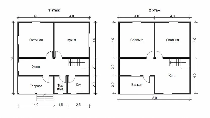 Варіант планування будинку із встановленням кількох вікон у великих кімнатах для природного освітлення