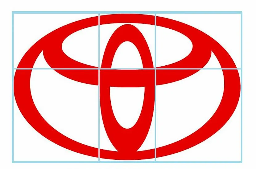 Pierścienie na logo Toyoty są wpisane w prostokąty zbudowane według złotego podziału.