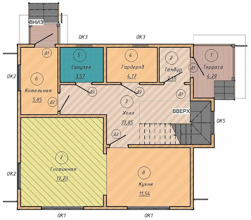Pokoje w domu o powierzchni 80 m2