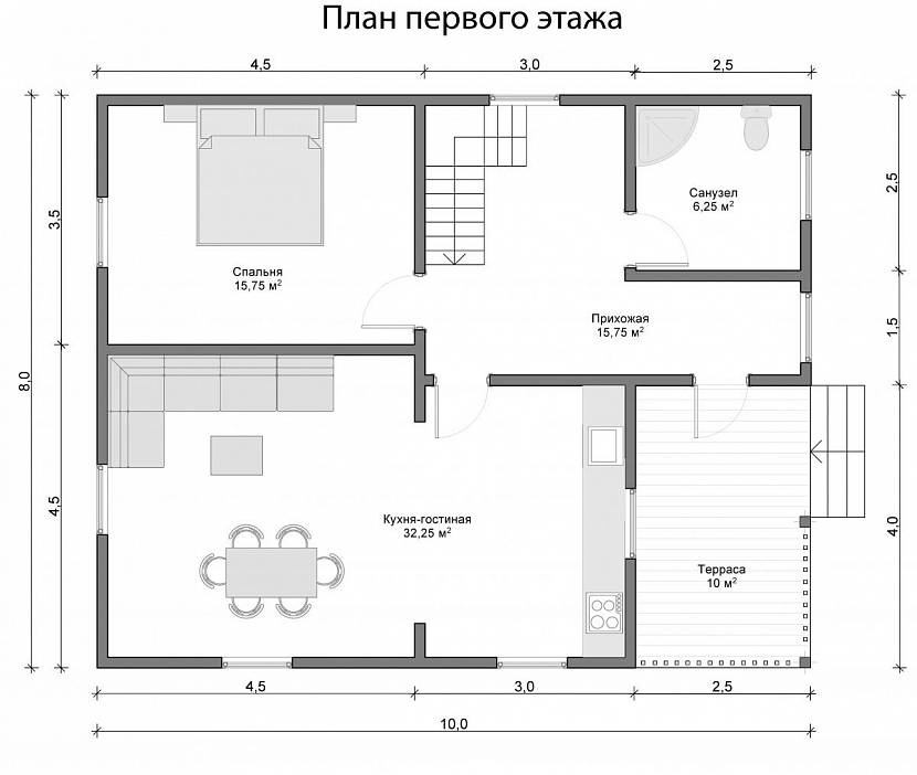 Plan piętra dla domu o powierzchni 80 metrów kwadratowych
