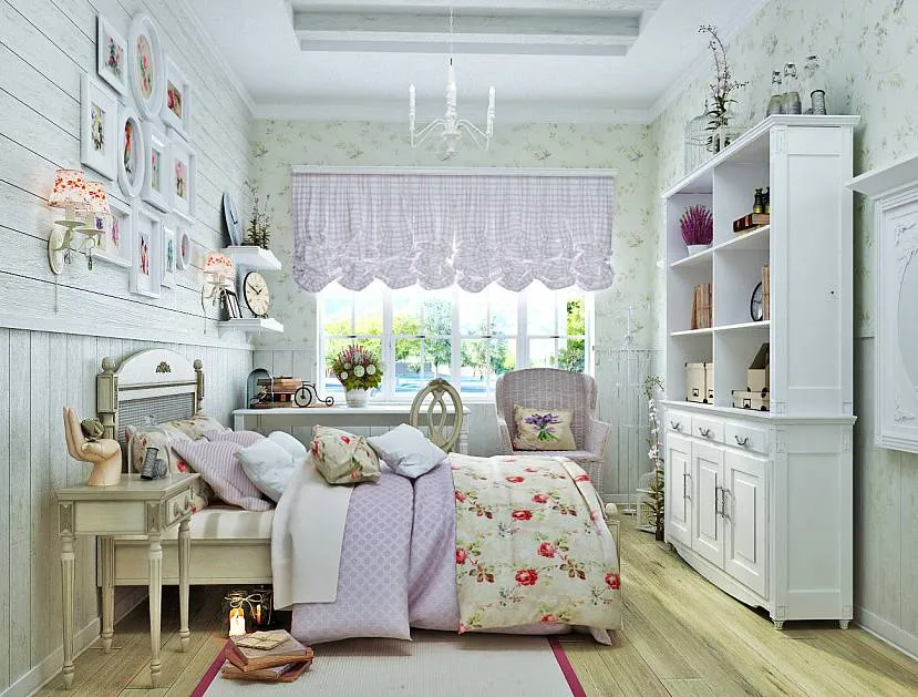 Delikatne zasłony w kratkę w stylu shabby chic