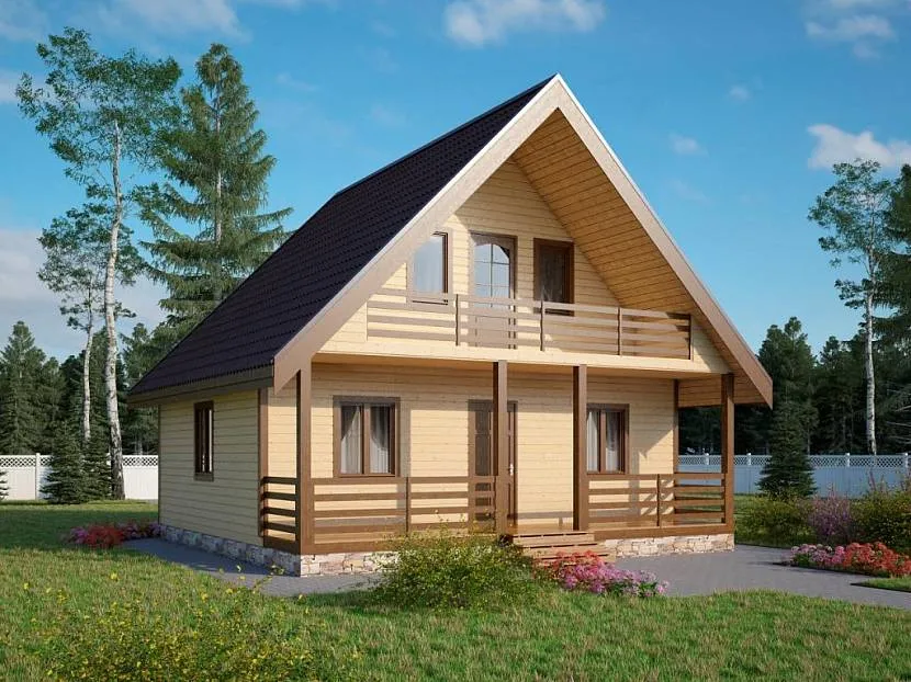 Kompaktowy drewniany dom z poddaszem