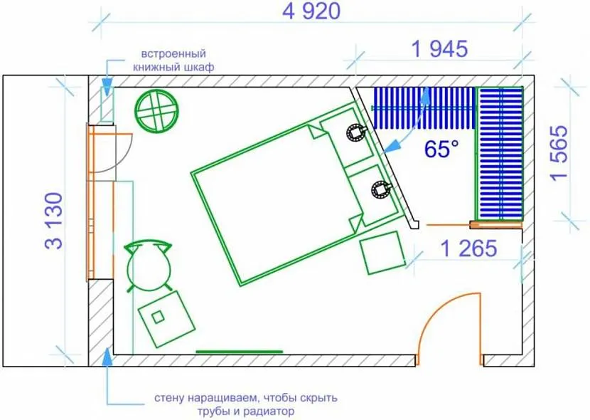 Plan sypialni z garderobą